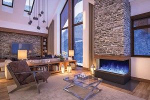 3D rendered Ottawa house with a 3-sided Amantii electric fireplace